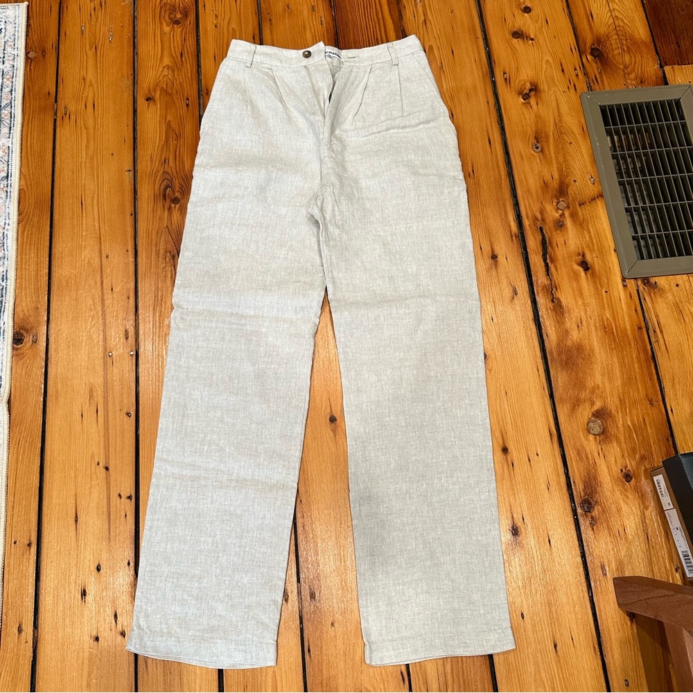 Reformation Mason Pants High Rise Linen Straight Leg Trousers Tan Size 00P